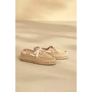 Manebi mocasini din piele întoarsă Hamptons Boat-Shoes Espadrilles femei, culoarea bej, cu toc plat, K 1.1 KW imagine