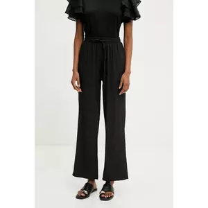 Answear Lab pantaloni din in culoarea negru, lat, high waist imagine