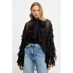 Luisa Spagnoli bluză de matase culoarea negru, uni, 542199 imagine