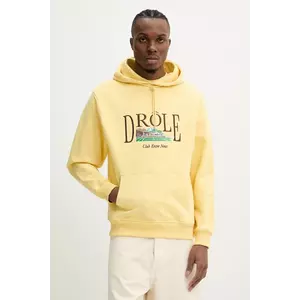 Drôle de Monsieur hanorac de bumbac Le Hoodie Tennis Court culoarea galben, cu glugă, cu imprimeu, G-HO176-CO127-LYL imagine