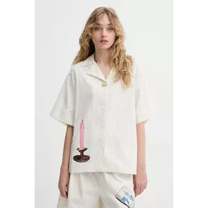 Stine Goya cămașă din bumbac culoarea bej, cu guler clasic, relaxed, SG-SS25-S016-2339 imagine