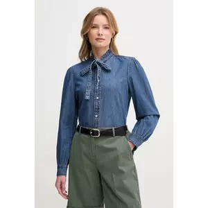 United Colors of Benetton cămașă din bumbac culoarea bleumarin, cu un decolteu legat, regular, 5RZKDQ0BE imagine