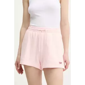 Tommy Jeans pantaloni scurți din bumbac culoarea roz, uni, high waist, DW0DW20353 imagine