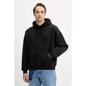 BLUEMARBLE hanorac de bumbac culoarea negru, cu glugă, uni, HO01.FL05AA25 imagine