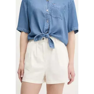 Tommy Jeans pantaloni scurți culoarea bej, uni, high waist, DW0DW21643 imagine