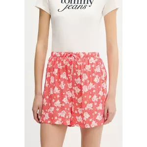 Tommy Jeans pantaloni scurți culoarea portocaliu, cu imprimeu, high waist, DW0DW20359 imagine