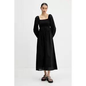 Tommy Jeans rochie din bumbac culoarea negru, midi, evazată, DW0DW21335 imagine