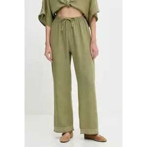 Answear Lab pantaloni de bumbac culoarea verde, drept, high waist imagine