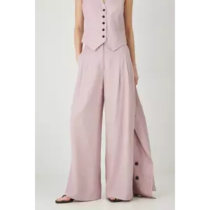 Medicine pantaloni din amestec de in culoarea roz, lat, high waist imagine