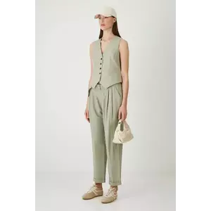 Medicine pantaloni din amestec de in culoarea verde, drept, high waist imagine
