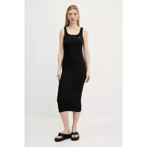 Tommy Jeans rochie din bumbac culoarea negru, midi, mulată, DW0DW19477 imagine