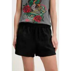 Superdry pantaloni scurți din in culoarea negru, uni, high waist, W7110450A-02A imagine