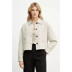 MAX&Co. jachetă tip cămașă cu amestec de in culoarea bej, 2516041024200 imagine