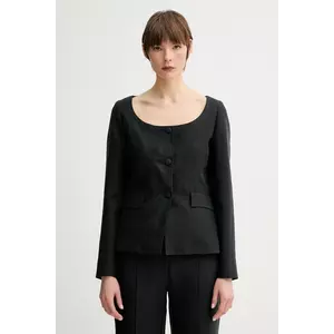Remain blazer din amestec de in culoarea negru, un singur rand de nasturi, uni, 502522100 imagine