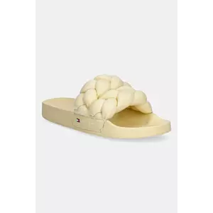 Tommy Jeans papuci BRAIDED SLIDE femei, culoarea galben, EN0EN02764 imagine