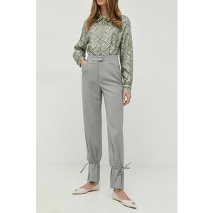 Beatrice B pantaloni din lana femei, culoarea gri, drept, high waist imagine