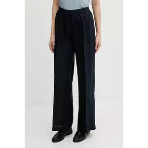 Sisley pantaloni din in culoarea alb, lat, high waist imagine