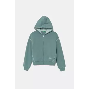 United Colors of Benetton hanorac de bumbac pentru copii culoarea verde, cu glugă, uni, 3UNIC504T imagine