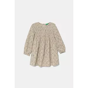United Colors of Benetton rochie din bumbac pentru copii culoarea bej, midi, evazată, 40VFGV028 imagine
