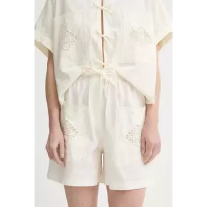 Sessun pantaloni scurți din bumbac culoarea bej, uni, high waist, 25206002 imagine