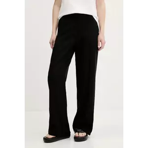 Abercrombie & Fitch pantaloni din in culoarea negru, lat, high waist, KI156-5178 imagine