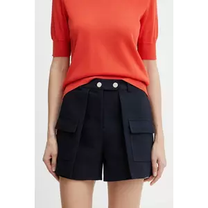 Morgan pantaloni scurți SHONAU culoarea bleumarin, uni, high waist, SHONAU imagine