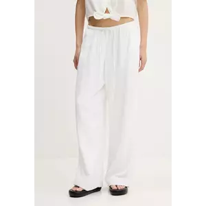 Abercrombie & Fitch pantaloni din in culoarea alb, lat, high waist, KI156-5153 imagine