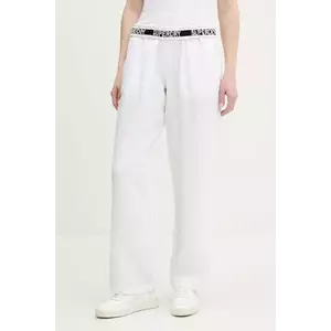Superdry pantaloni din in culoarea bej, lat, high waist, W7011182A-04C imagine