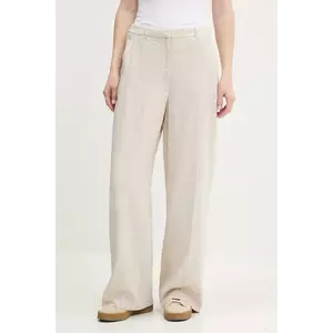 Abercrombie & Fitch pantaloni din in culoarea bej, lat, high waist, KI156-5071 imagine