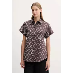 Max Mara Beachwear cămașă din bumbac culoarea maro, cu guler clasic, regular, 2516111029600 imagine