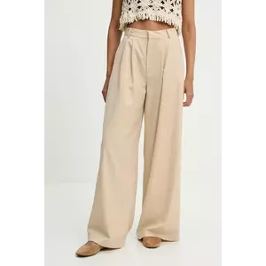 Answear Lab pantaloni din lana culoarea bej, lat, high waist imagine