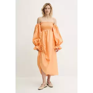 The Sleeper rochie din in culoarea portocaliu, midi, evazată, ATDR01P014R imagine