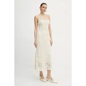Bardot rochie din bumbac culoarea bej, midi, mulată, 57998DB6 imagine