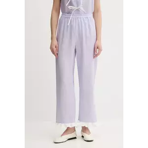 The Sleeper pantaloni din in culoarea violet, drept, high waist, PFPT01P009R imagine