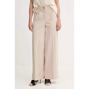 United Colors of Benetton pantaloni din amestec de in culoarea bej, lat, high waist, 49KBDF091 imagine