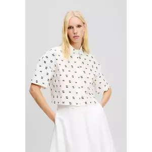 Karl Lagerfeld cămașă din bumbac femei, culoarea alb, cu guler clasic, relaxed, A2W11033 imagine