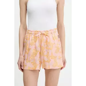 Picture pantaloni scurți Milou culoarea portocaliu, cu imprimeu, high waist, WSH0108 imagine