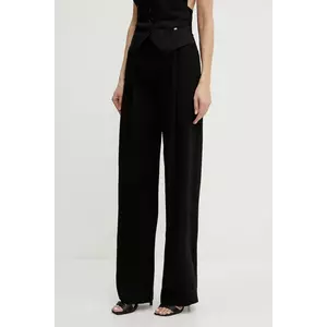 Elisabetta Franchi pantaloni din lână culoarea negru, lat, high waist, PA05852E2 imagine
