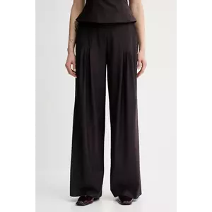 Remain pantaloni din lână culoarea maro, lat, high waist, 502473578 imagine