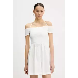 Tommy Jeans rochie din bumbac culoarea alb, mini, evazată, DW0DW20343 imagine