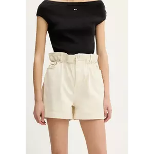 Tommy Jeans pantaloni scurți culoarea bej, uni, high waist, DW0DW21656 imagine