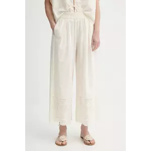 Sessun pantaloni de bumbac culoarea bej, lat, high waist, 25207013 imagine