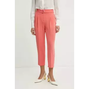 BOSS pantaloni femei, culoarea roz, drept, high waist imagine
