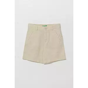 United Colors of Benetton pantaloni scurți de in pentru copii culoarea bej, talie reglabila, 43WBG901G imagine