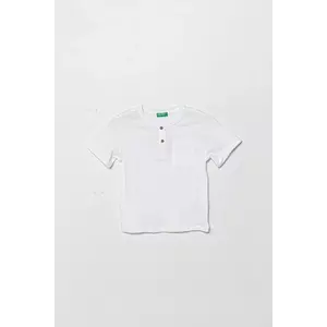 United Colors of Benetton tricou din amestec de in pentru copii culoarea alb, neted, 3F4JG10IF imagine