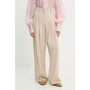 Answear Lab pantaloni din lână culoarea bej, lat, high waist imagine