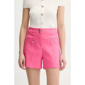Morgan pantaloni scurți SHADO.F culoarea roz, neted, high waist, SHADO.F imagine