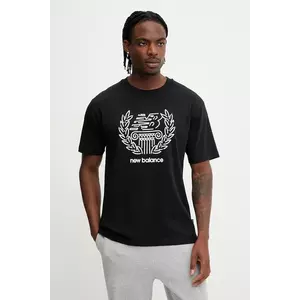 New Balance tricou din bumbac culoarea negru, cu imprimeu, MT51974BK imagine