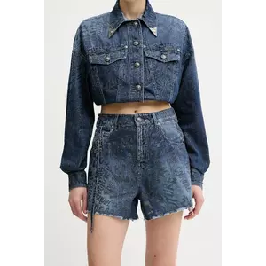 Versace Jeans Couture pantaloni scurți culoarea bleumarin, cu imprimeu, high waist, 78HAD51G DS025LF1 imagine