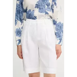 OUI pantaloni scurți din in culoarea alb, neted, high waist, 92922 imagine